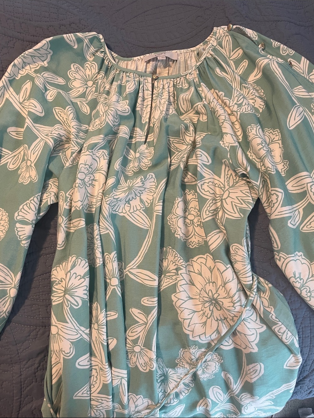LOFT Mint Green Floral Off-Shoulder Blouse